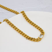 European And American Stainless Steel Cuban Link Chain Zircon Stitching Necklace Vacuum 18K Electroplating